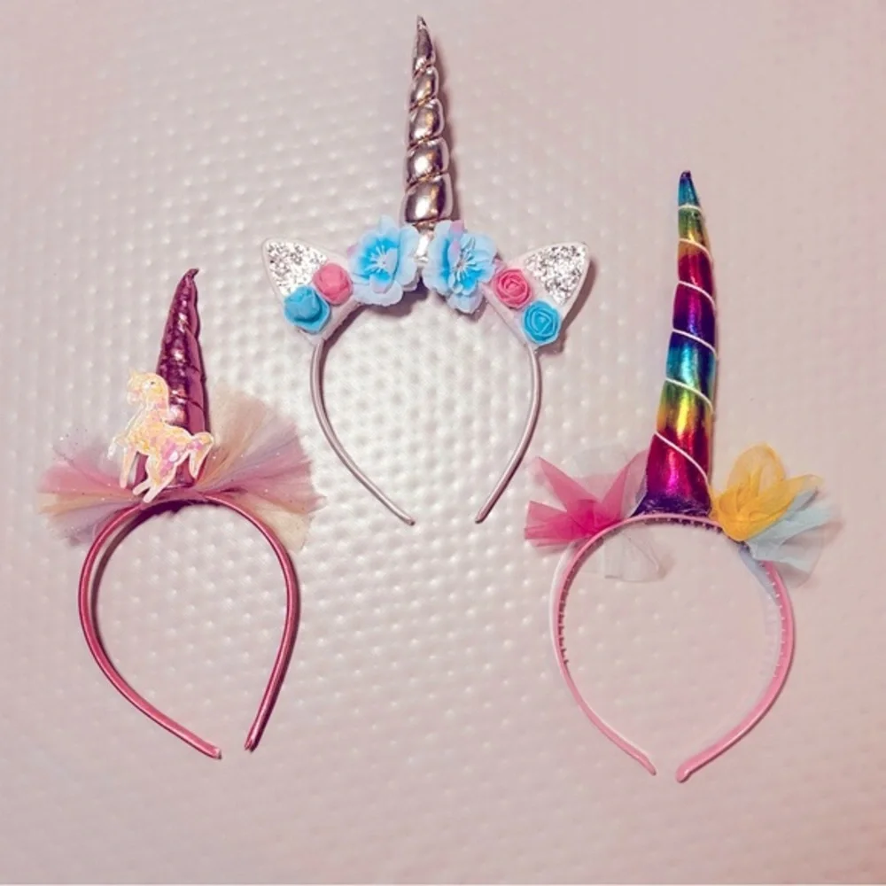BUNDLE “3” Princess unicorn‎ headbands dressup birthday costume flowers pink